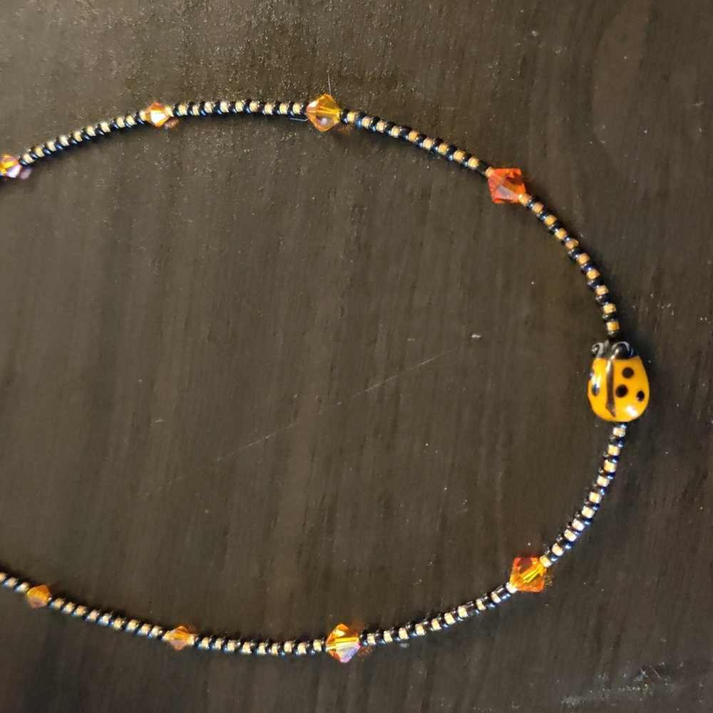 Halloween colored ladybug Swarovski crystal necklace